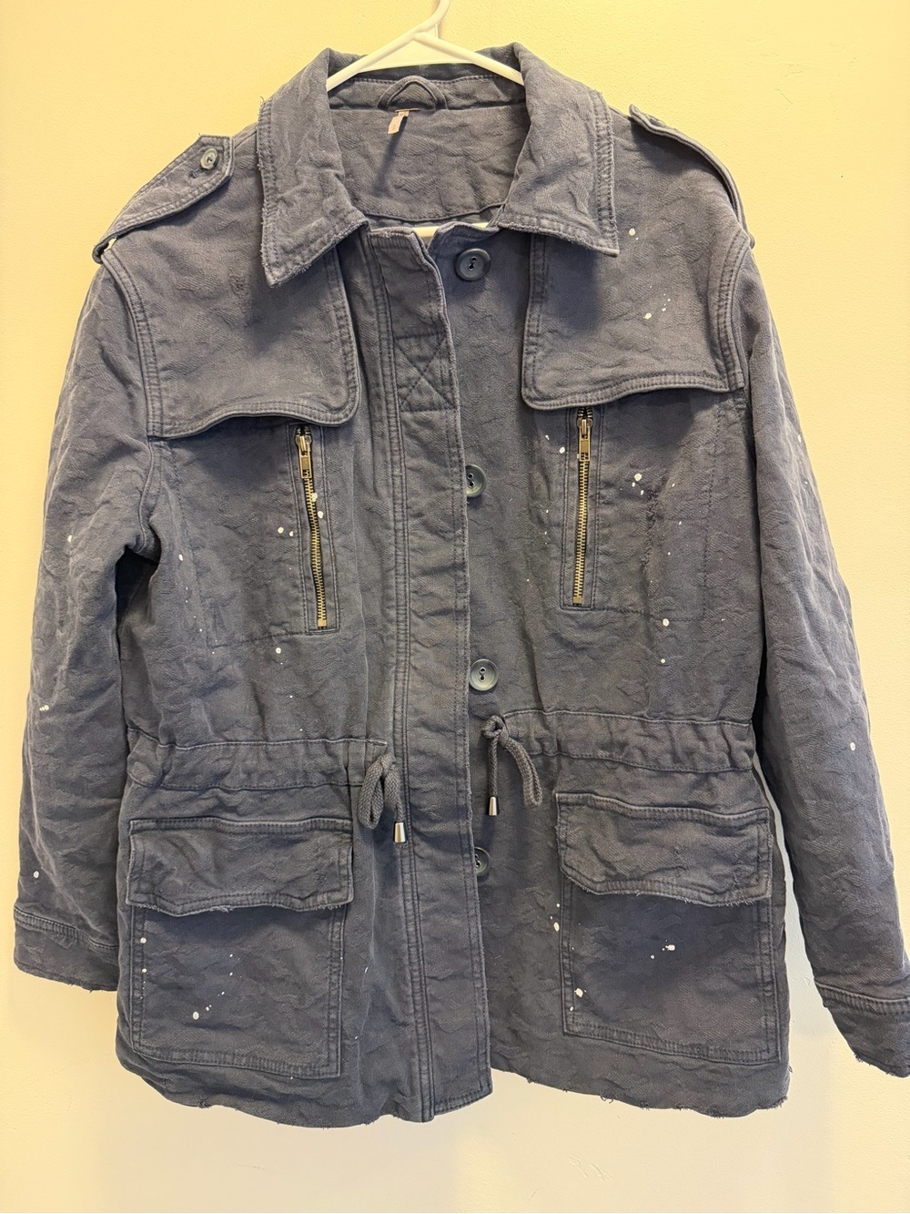 Free People Navy Blue Utility Military Jacket with Cargo Drawstring Small - Picture 6 of 15